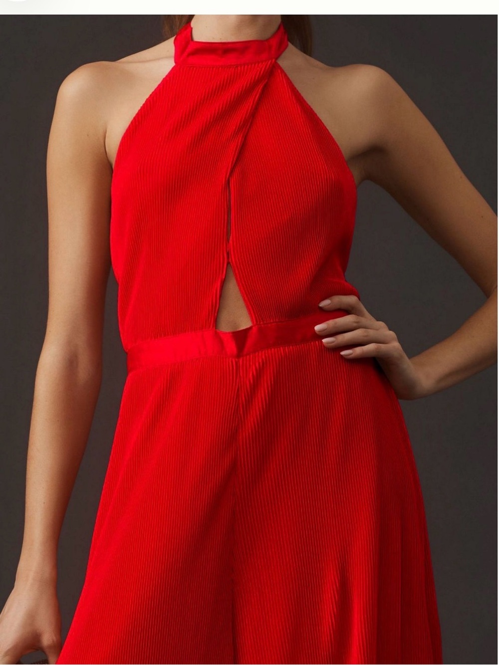 Anthropologie NWT Red Plisse Halter Jumpsuit - Picture 2 of 9
